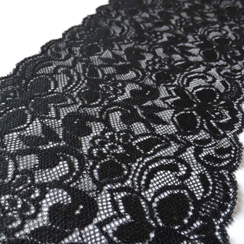 LUMKET 6 Inches Wide Stretchy Lace Ribbon Elastic Trim Fabric with Floral Pattern for Bridal Wedding Decorations , Sewing DIY Making and DIY Crafts-5 Yards (885 Black) - Image 3